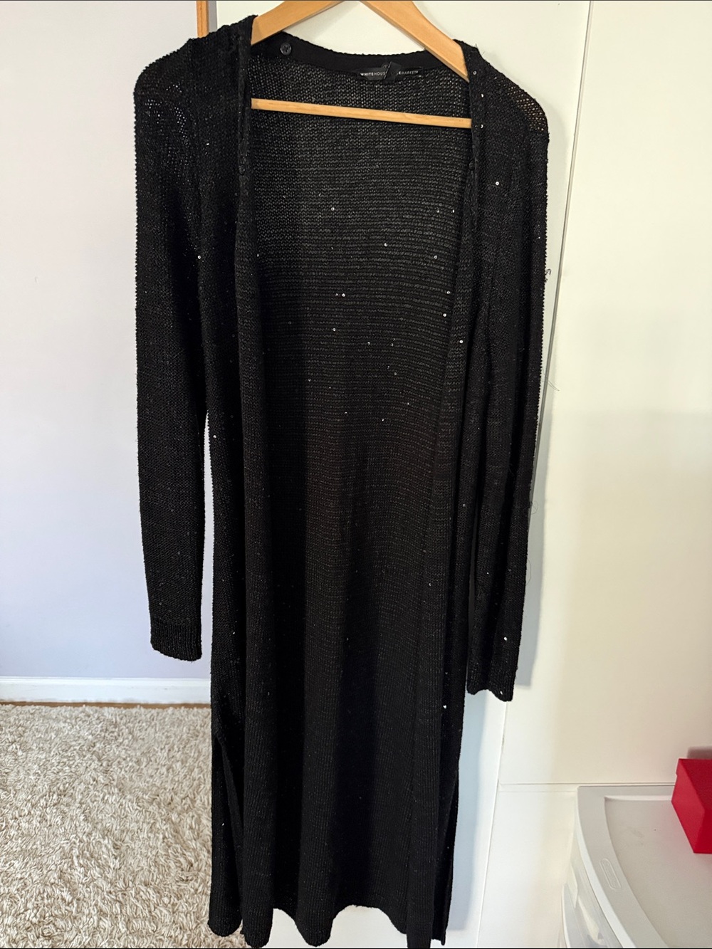 White House Black Market Black Long Open-Front Sparkle Knit Cardigan Dress